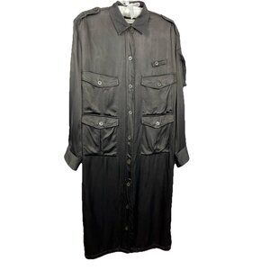 36 Dries Van Noten Satin Cargo Dress Charcoal Gray